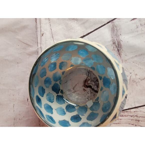 Mosaic Candle Holder Blue 3in Tall - Picture 2 of 5